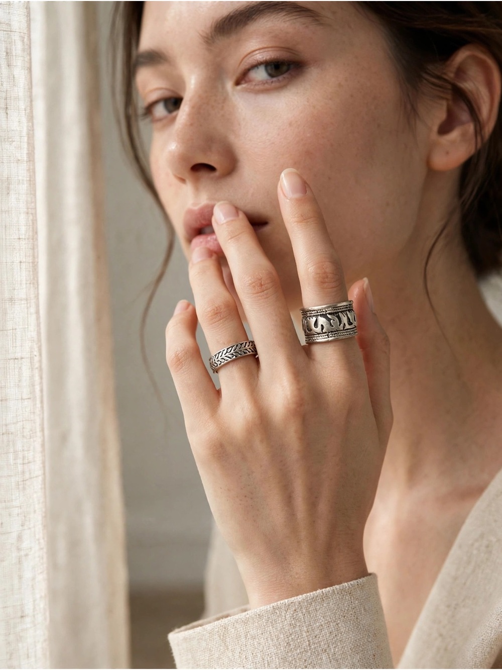 Sterling-Style Textured Silver Band Rings Set - Silver